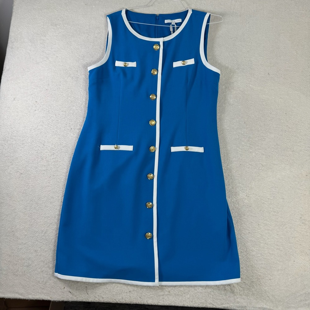 Preston & York Sheath Dress Womens 16 Blue New Gold Button Trim 41381DR0524